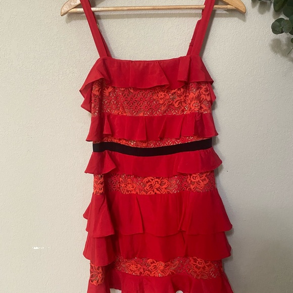 FOR LOVE & LEMONS Chianti Tank Dress red and black ruffle silk blend romantic M - Picture 3 of 10